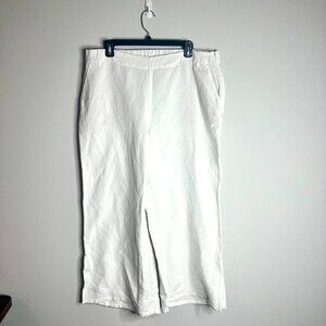 J. Jill White Linen Blend Pull On Wide-Leg Cropped Pants Resortwear Beachy Sz L